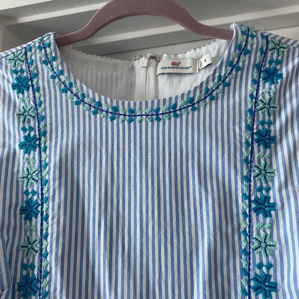 Vineyard Vines Blue/White Striped Embroidered Fitted Dress